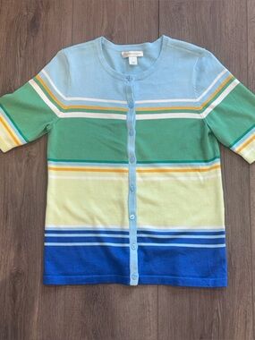 Christopher & Banks Multicolor Striped Button Cardigan - Blue, Green, Yellow